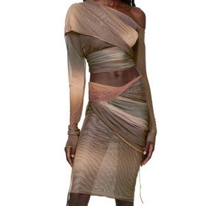 JADE CROPPER Brown Wrap Blouse & Skirt (Blouse-S) (Skirt - M)